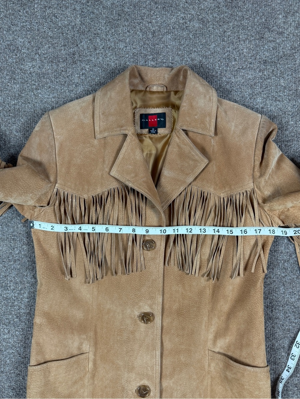 Vintage Gallery Tan Suede Leather Fringe Blazer Jacket Women’s Small Western Y2K - Picture 12 of 12